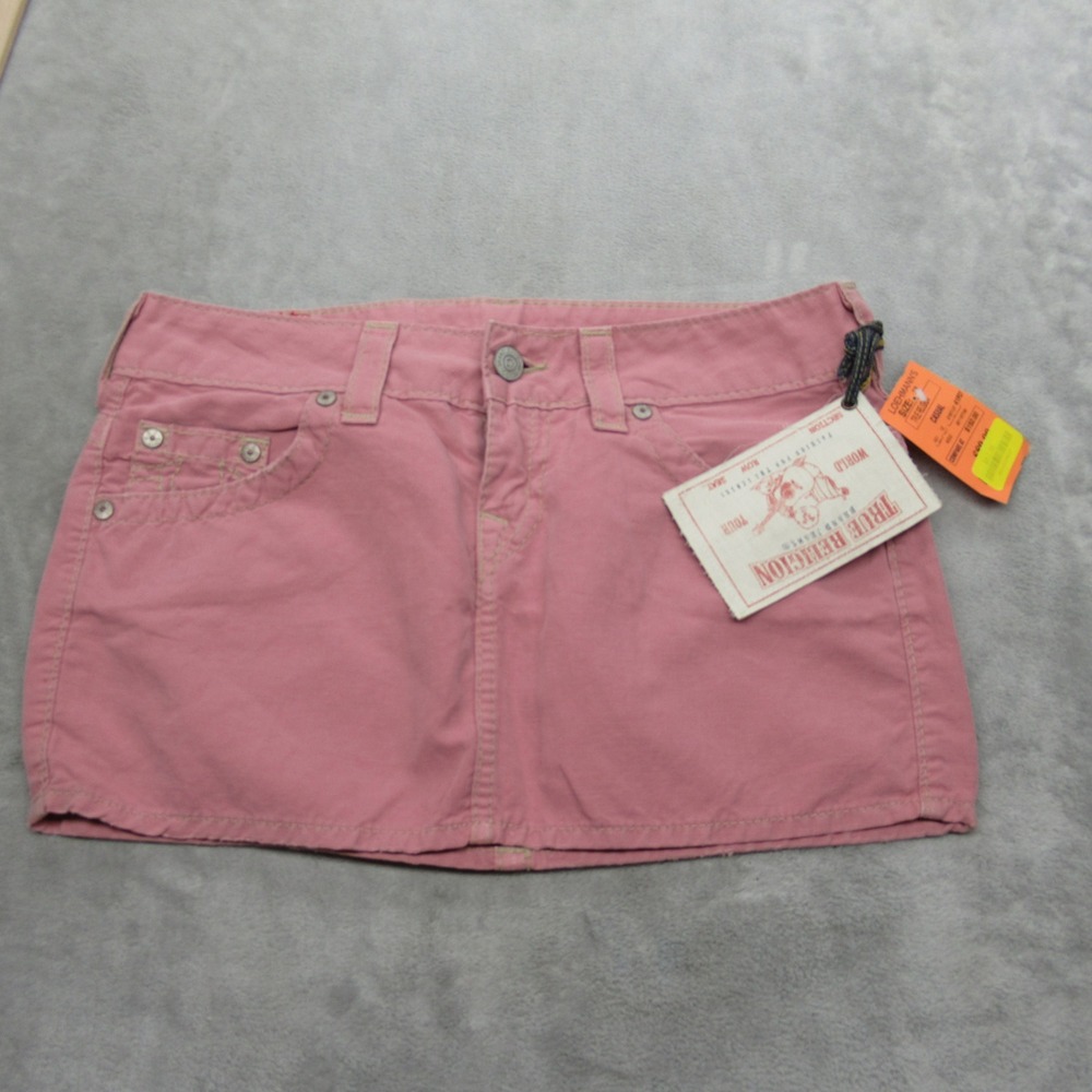 True Religion Denim Mini Skirt Women 28 Fade Red Pink Lizzie Unlined USA 152 NEW